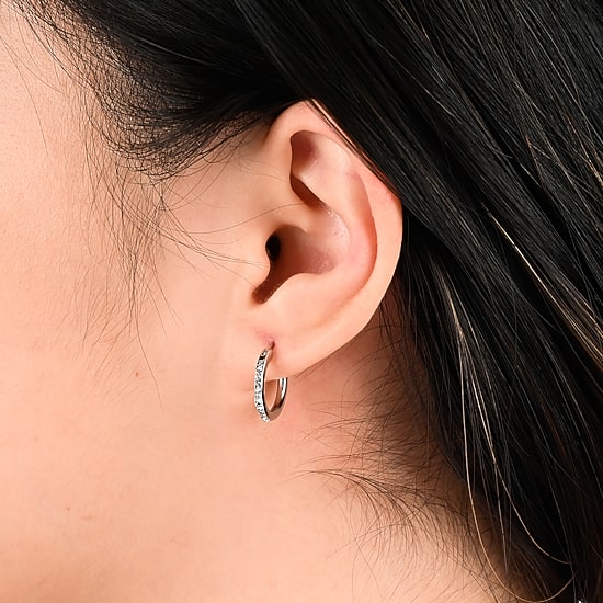 Womens White Crystal Sterling Silver 2 Pair Earring Set