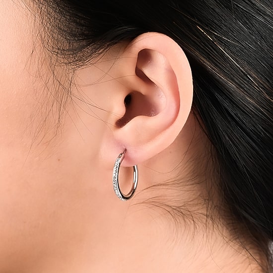 Womens White Crystal Sterling Silver 2 Pair Earring Set