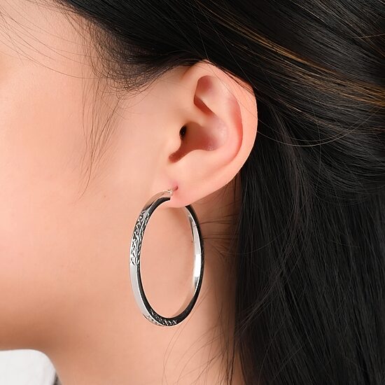Womens Sterling Silver 45mm Hoop Earrings