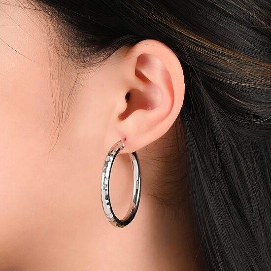 Womens Sterling Silver 38mm Hoop Earrings