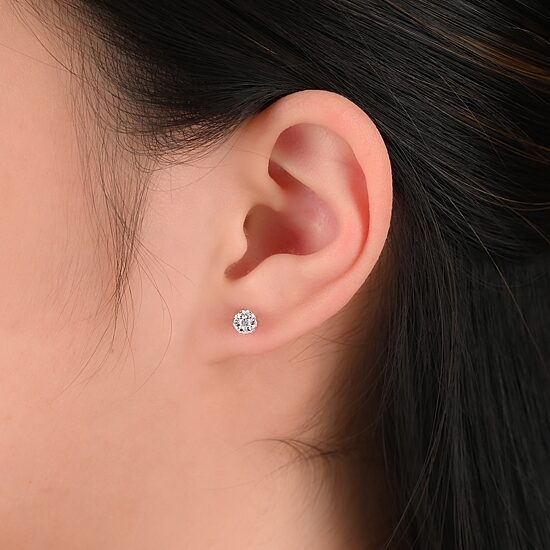 Womens White Crystal Sterling Silver Ball 6 Pair Earring Set