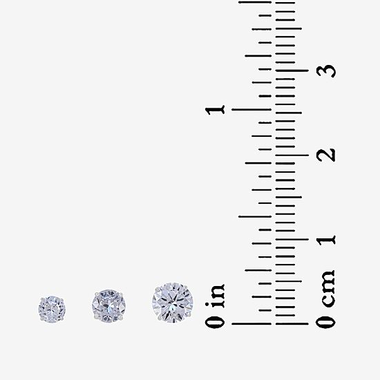 Womens White Cubic Zirconia Sterling Silver 6 Pair Earring Set