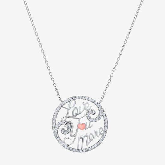 Diamonart Womens White Cubic Zirconia Sterling Silver Heart Round 18 Inch Pendant Necklace