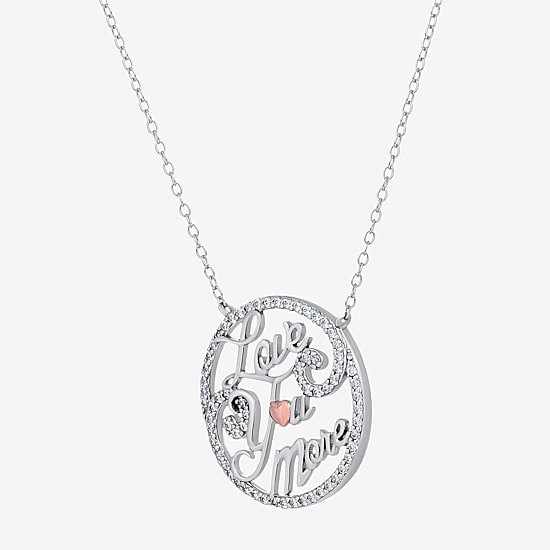 Diamonart Womens White Cubic Zirconia Sterling Silver Heart Round 18 Inch Pendant Necklace