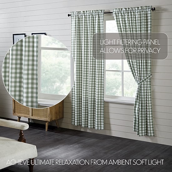 Vhc Brands Annie Check Rod Pocket Light-Filtering Set of 2 Curtain Panel