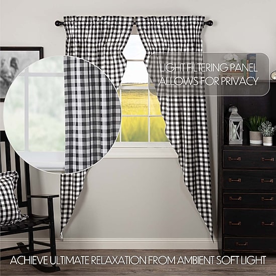 Vhc Brands Annie Check Prairie Rod Pocket Light-Filtering Set of 2 Curtain Panel