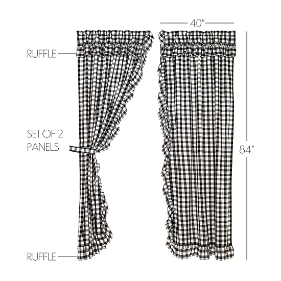 Vhc Brands Annie Check Ruffle Rod Pocket Light-Filtering Set of 2 Curtain Panel