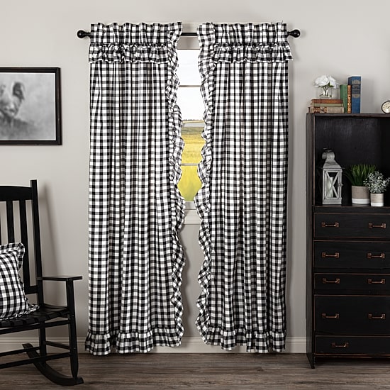 Vhc Brands Annie Check Ruffle Rod Pocket Light-Filtering Set of 2 Curtain Panel