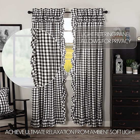 Vhc Brands Annie Check Ruffle Rod Pocket Light-Filtering Set of 2 Curtain Panel