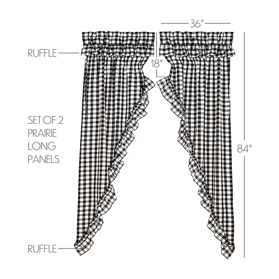 Vhc Brands Annie Check Ruffle Rod Pocket Light-Filtering Set of 2 Curtain Panel