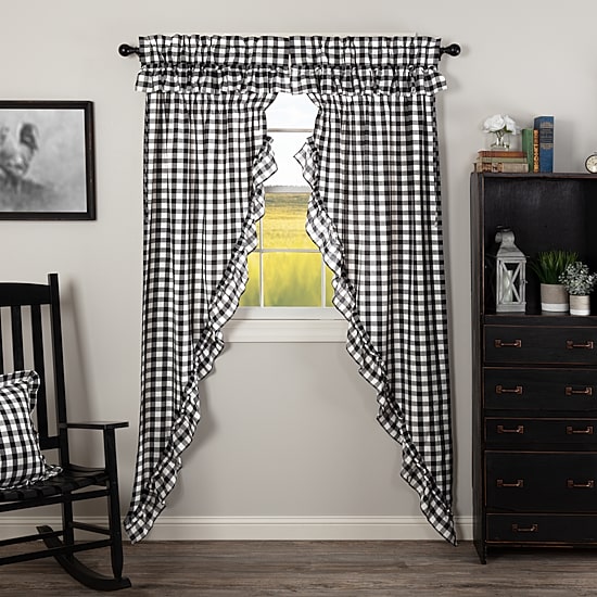 Vhc Brands Annie Check Ruffle Rod Pocket Light-Filtering Set of 2 Curtain Panel