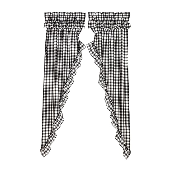 Vhc Brands Annie Check Ruffle Rod Pocket Light-Filtering Set of 2 Curtain Panel
