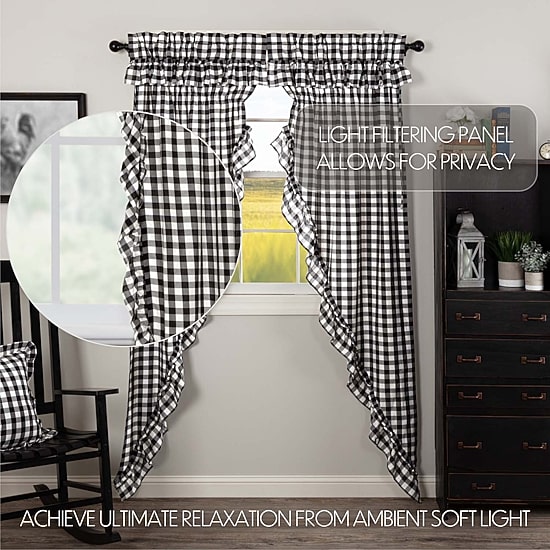 Vhc Brands Annie Check Ruffle Rod Pocket Light-Filtering Set of 2 Curtain Panel