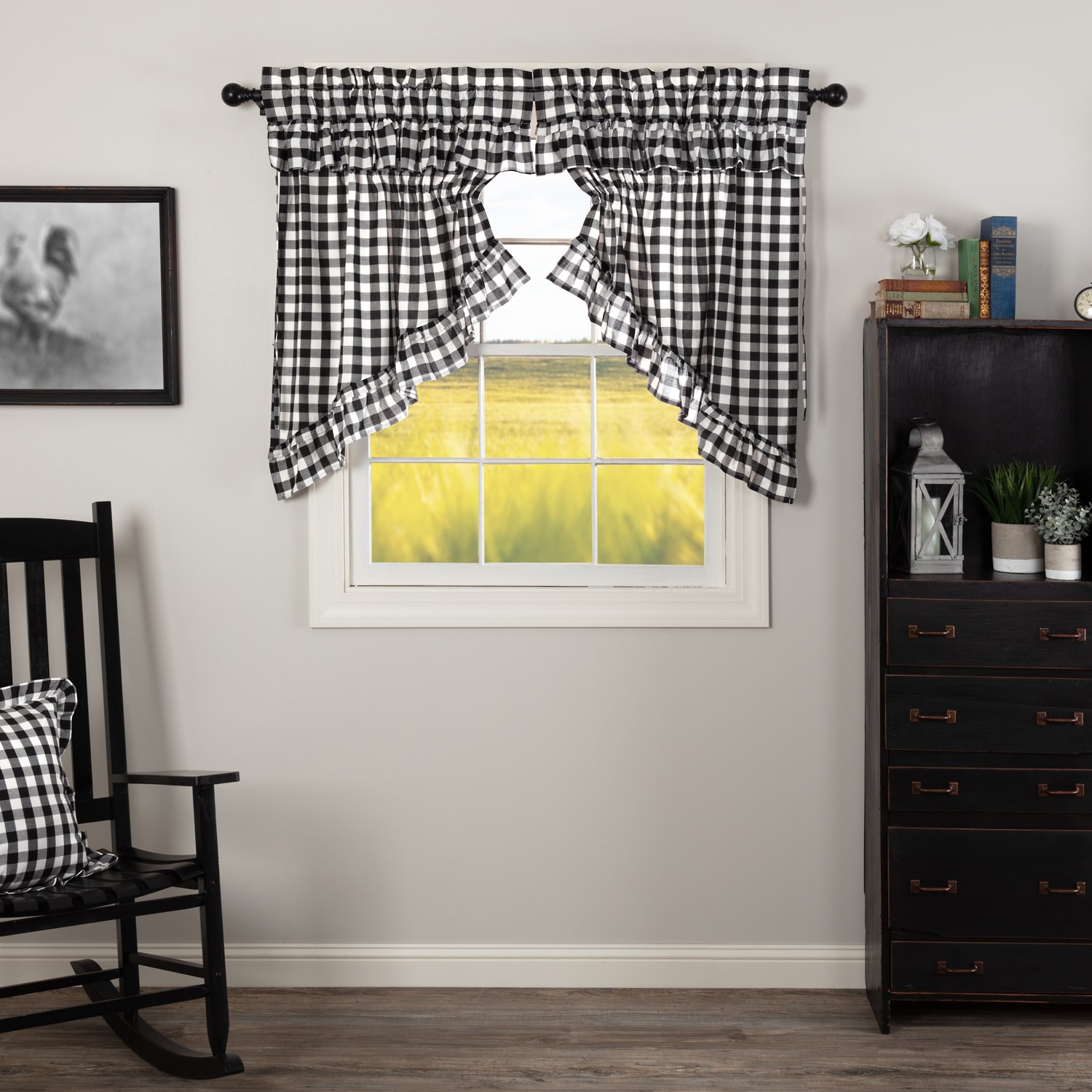 Vhc Brands Annie Check Ruffle Prairie Rod Pocket Tailored Valance