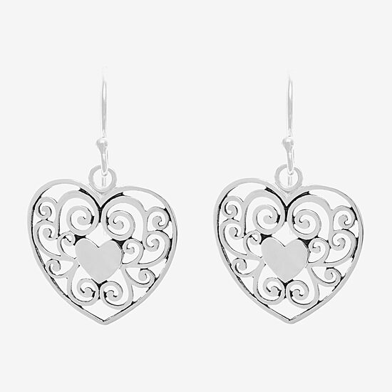 Silver Treasures Sterling Silver Heart Drop Earrings