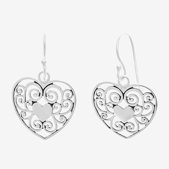 Silver Treasures Sterling Silver Heart Drop Earrings