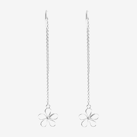 Silver Treasures Womens Sterling Silver Flower Hypoallergenic Drop Earrings