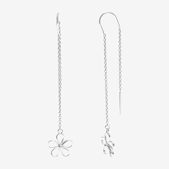 Silver Treasures Womens Sterling Silver Flower Hypoallergenic Drop Earrings