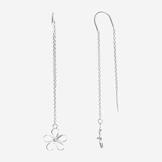 Silver Treasures Womens Sterling Silver Flower Hypoallergenic Drop Earrings