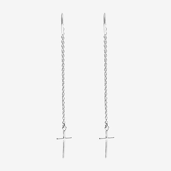 Silver Treasures Womens Sterling Silver Cross Hypoallergenic Drop Earrings
