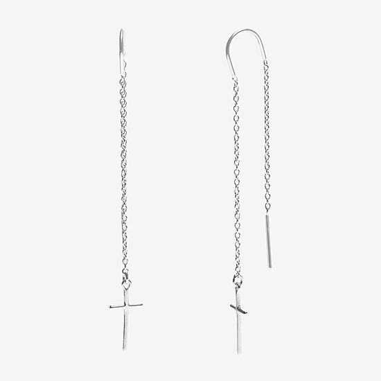 Silver Treasures Womens Sterling Silver Cross Hypoallergenic Drop Earrings