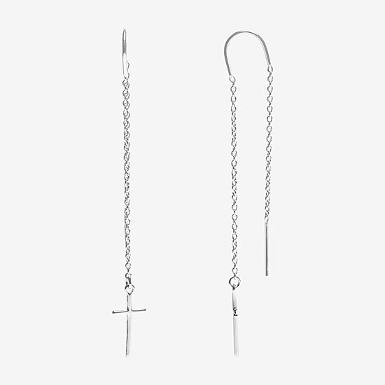 Silver Treasures Womens Sterling Silver Cross Hypoallergenic Drop Earrings
