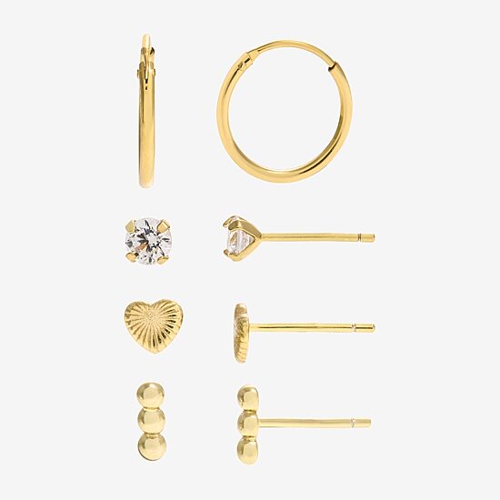 Silver Treasures Womens Cubic Zirconia 14K Gold Over Silver Heart Hypoallergenic 4 Pair Earring Set