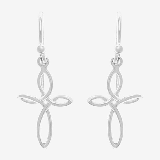 Silver Treasures Womens Sterling Silver Cross Hypoallergenic Drop Earrings