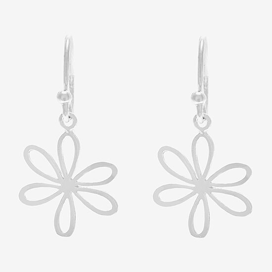 Silver Treasures Womens Sterling Silver Flower Hypoallergenic Drop Earrings