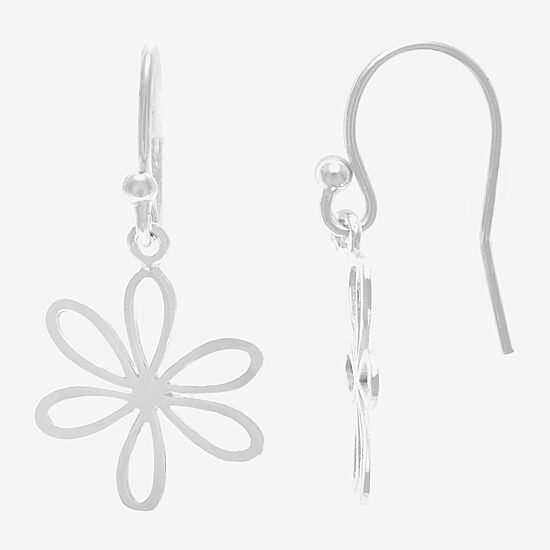 Silver Treasures Womens Sterling Silver Flower Hypoallergenic Drop Earrings
