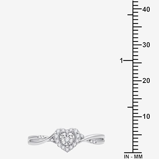 Promise My Love Sterling Silver Womens 1/10 CT. T.W. Natural White Diamond Sterling Silver Heart Side Stone Halo Promise Ring