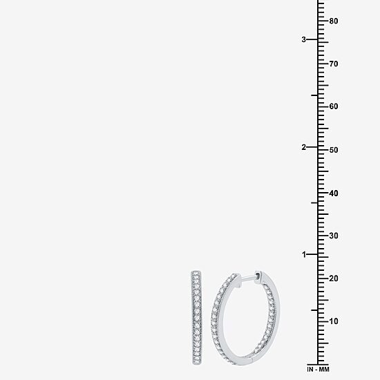 Womens 3/4 CT. T.W. Lab Grown White Diamond Sterling Silver 21.4mm Hoop Earrings
