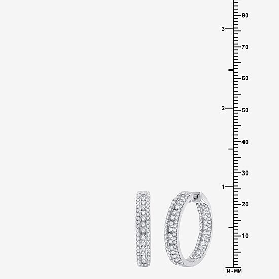 Womens 2 CT. T.W. Lab Grown White Diamond Sterling Silver 23.8mm Hoop Earrings