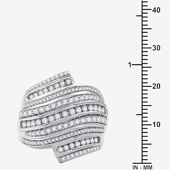 Womens 1 CT. T.W. Natural Diamond Sterling Silver Bypass  Cocktail Ring