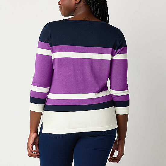 Liz Claiborne Womens Crew Neck 3/4 Sleeve Pullover Sweater
