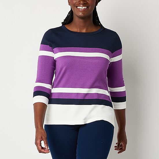 Liz Claiborne Womens Crew Neck 3/4 Sleeve Pullover Sweater