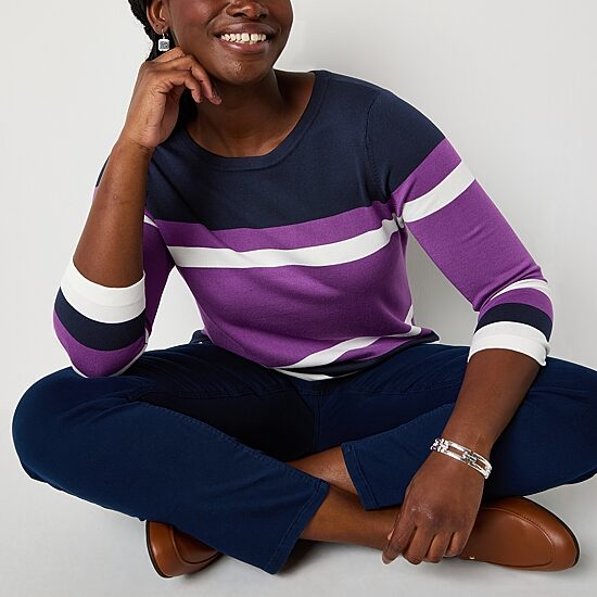 Liz Claiborne Womens Crew Neck 3/4 Sleeve Pullover Sweater