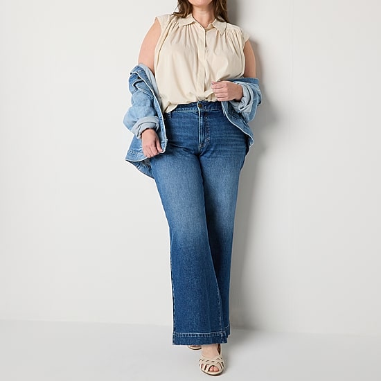 A.N.A Womens Plus High Rise Wide Leg Jean