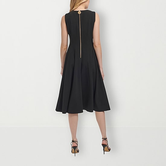 Marc New York Womens Midi V Neck Sleeveless Fit + Flare Dress