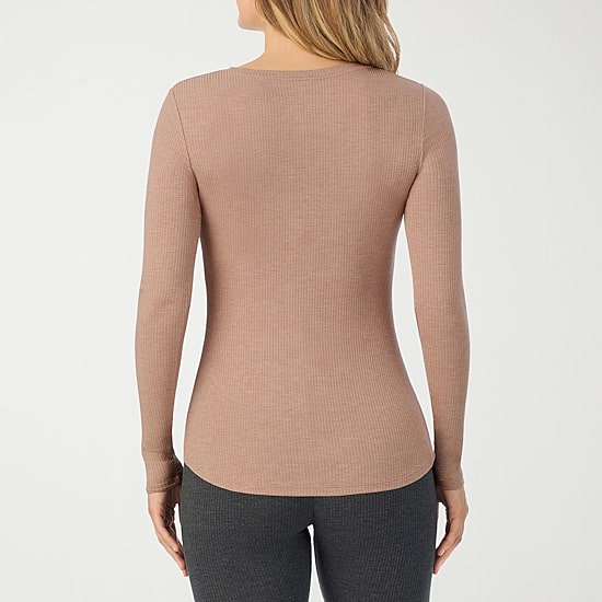 Cuddl Duds Womens Stretch Rib Henley Crew Neck Long Sleeve Thermal Shirt