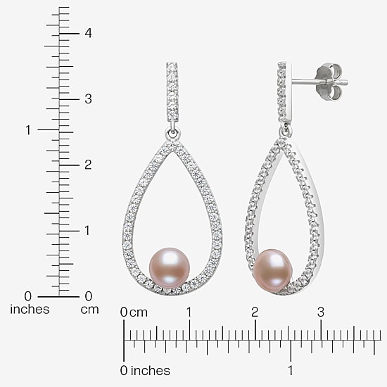 Womens Pink Cultured Freshwater Pearl Sterling Silver Pear Drop Earrings