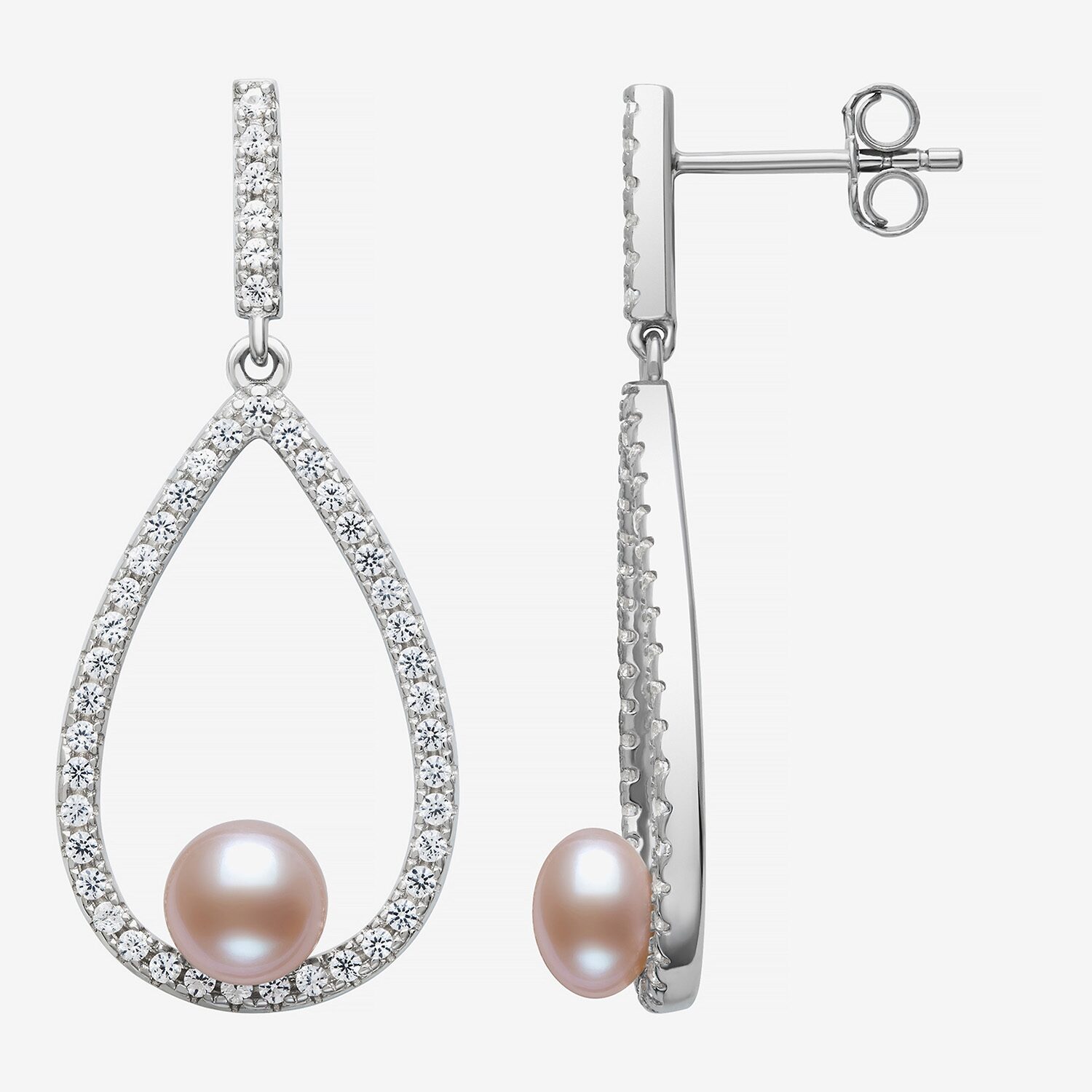 Womens Pink Cultured Freshwater Pearl Sterling Silver Pear Drop Earrings