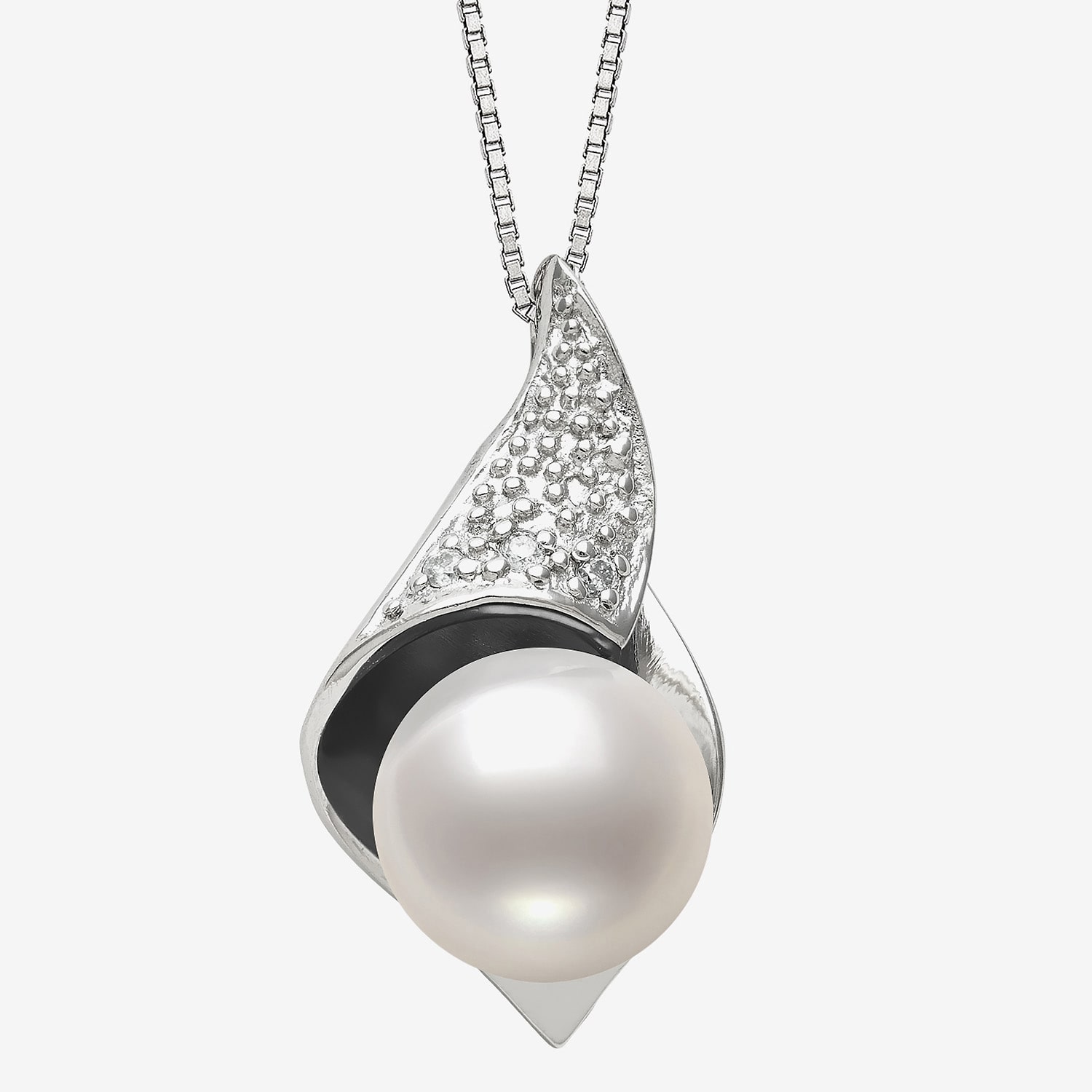 Womens Diamond Accent White Cultured Freshwater Pearl Sterling Silver 18 Inch Pendant Necklace