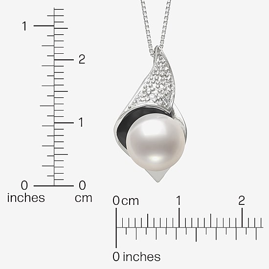 Womens Diamond Accent White Cultured Freshwater Pearl Sterling Silver 18 Inch Pendant Necklace