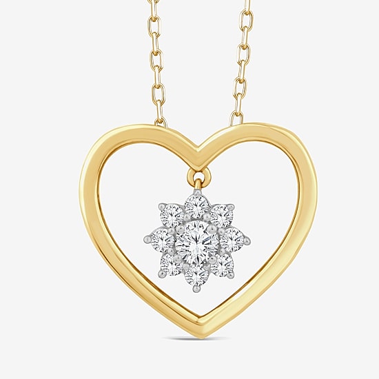 Diamond Blossom (F Womens 1/4 CT. T.W. Lab Grown White Diamond 10K Gold Heart 18 Inch Pendant Necklace