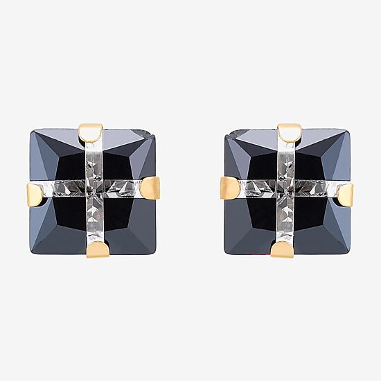 Black Cubic Zirconia 14K Gold 6mm Square Stud Earrings