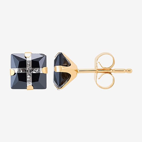 Black Cubic Zirconia 14K Gold 6mm Square Stud Earrings