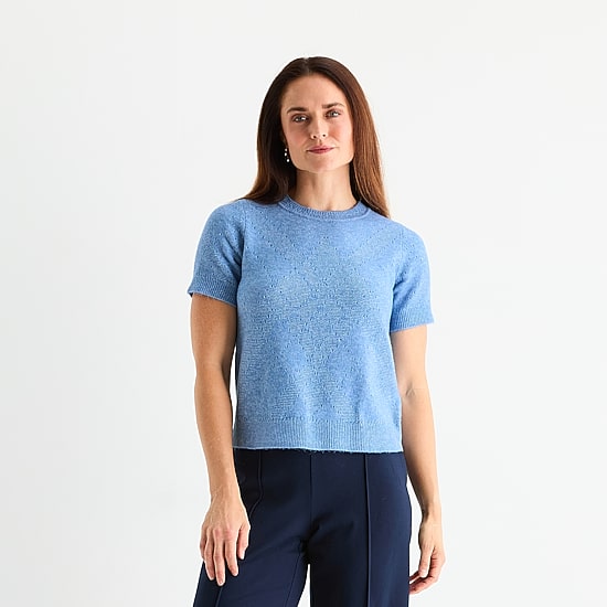 Liz Claiborne Womens Crew Neck Short Sleeve Pullover Sweater