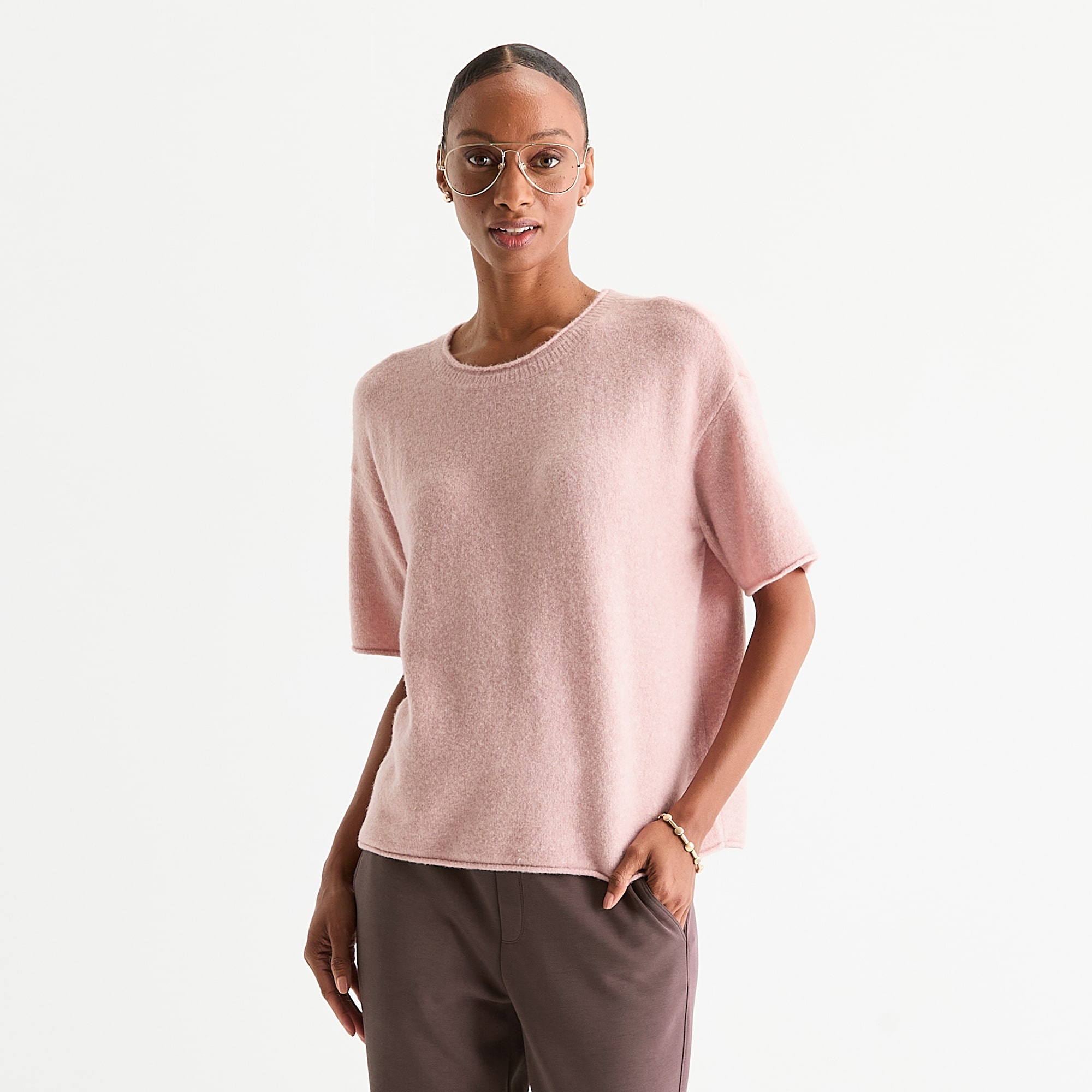 Stylus Womens Crew Neck Short Sleeve Pullover Sweater