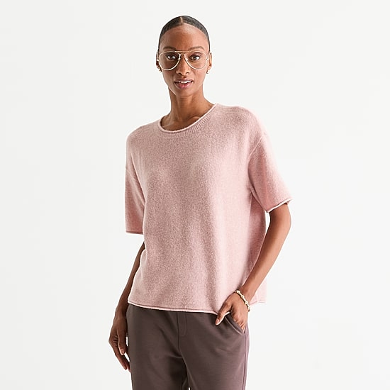 Stylus Womens Crew Neck Short Sleeve Pullover Sweater
